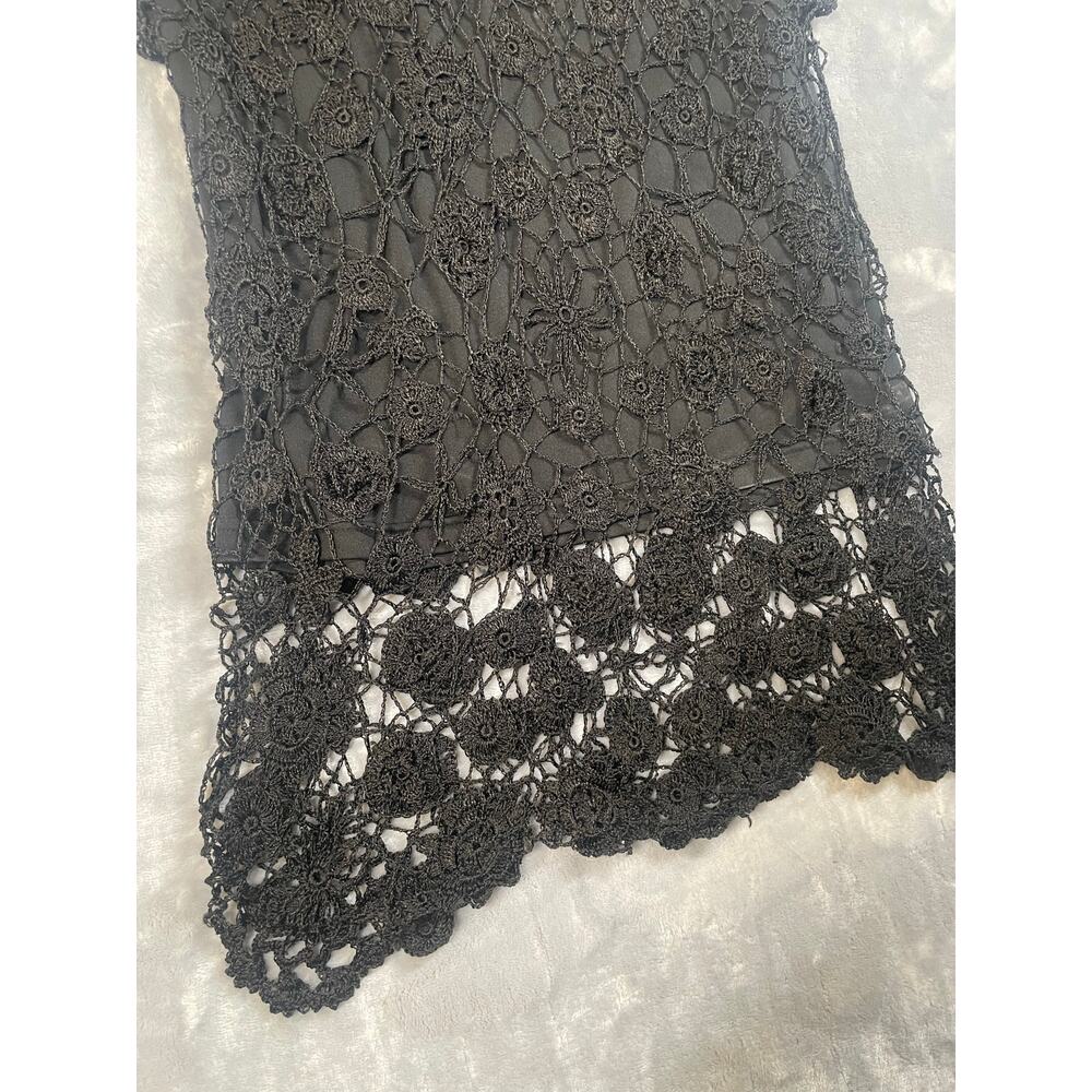 Vintage y2k black crochet longline layered top Newport News M blouse babydoll - Picture 4 of 9